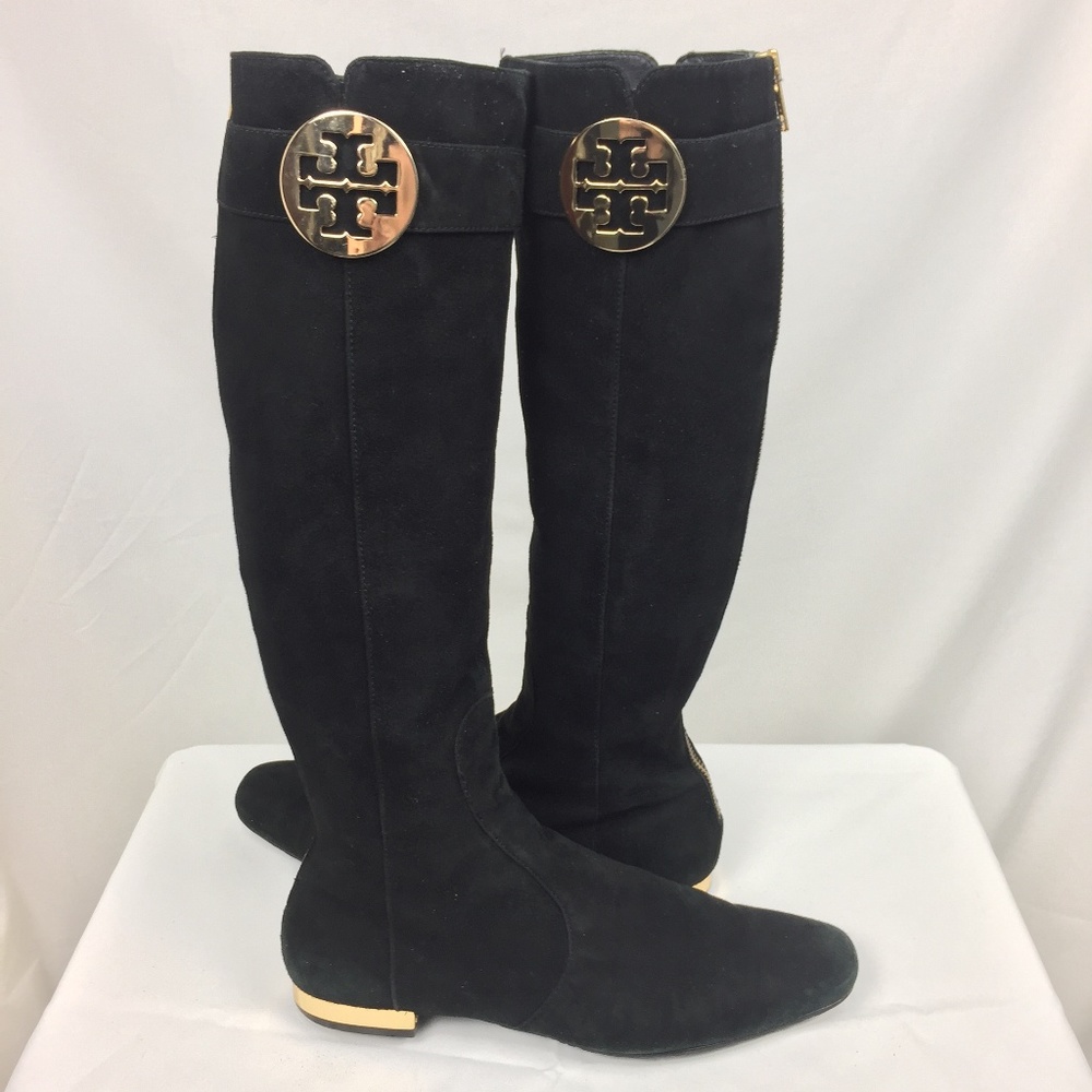 Tory Burch 8.5 Uma Knee High Suede Gold Logo Boots